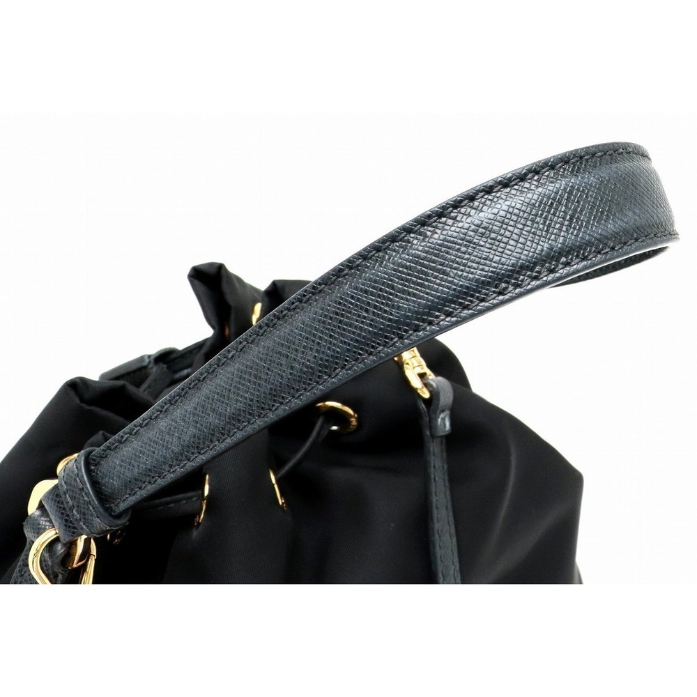 Prada Drawstring Black Handbag Nylon Leather 2way - image 4